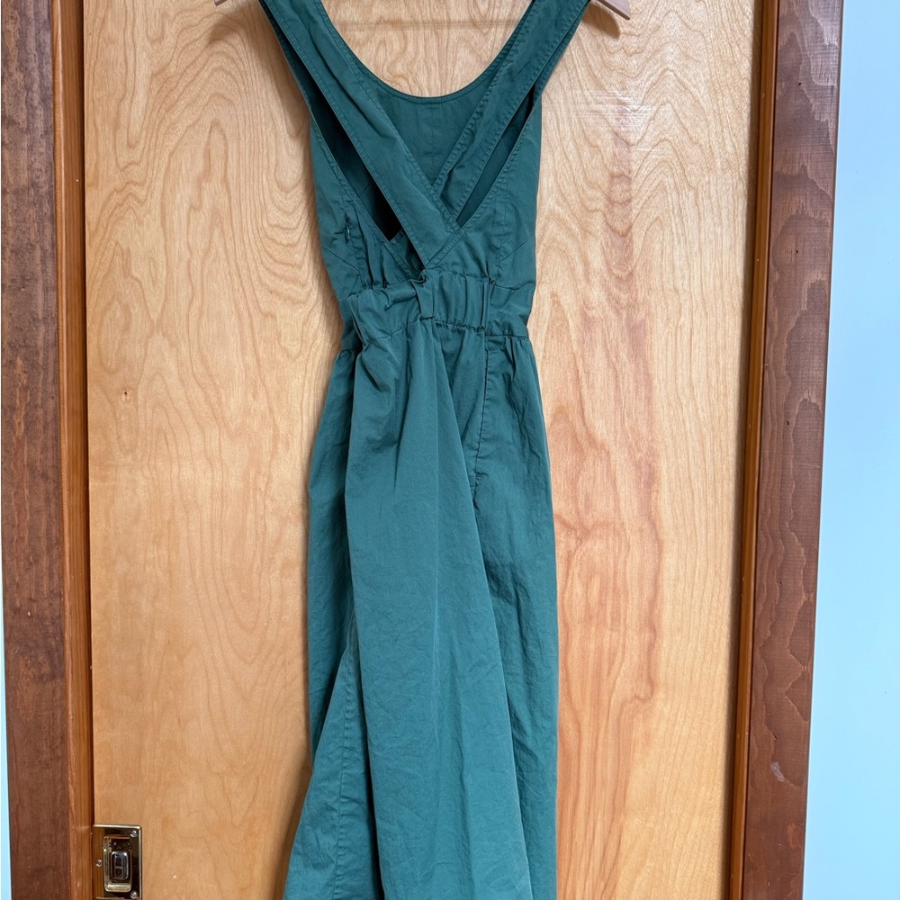 XS Everlane Green Midi Dress Cross Back Sleeveless Cotton Summer Dress - Picture 3 of 7